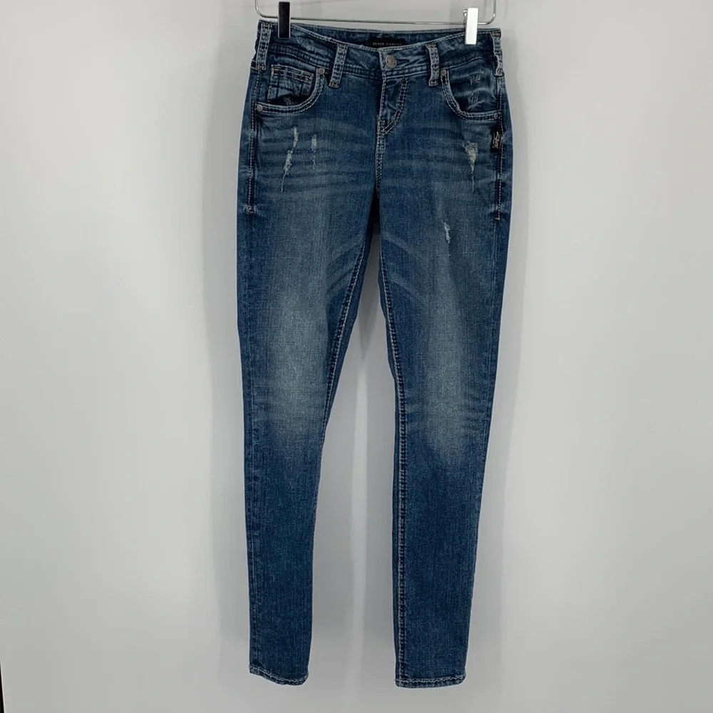 Silver Jeans Girlfriend denim embroidery stitching skinny distressed women 24